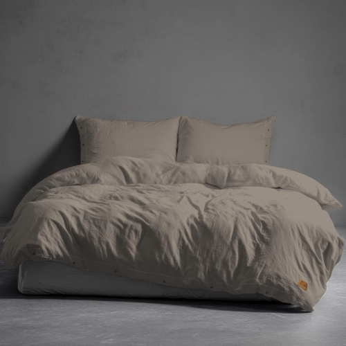 Pościel Pure Eco Line bawełniana 160x200 taupe z guziczkami