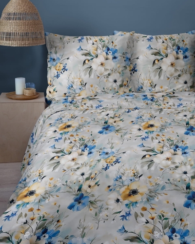 Komplet pościeli Home Satin z satyny bawełnianej 160x200 w akwarelowe kwiaty