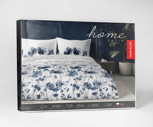 Komplet pościeli Home Satin z satyny bawełnianej 160x200 w granatowe kwiaty