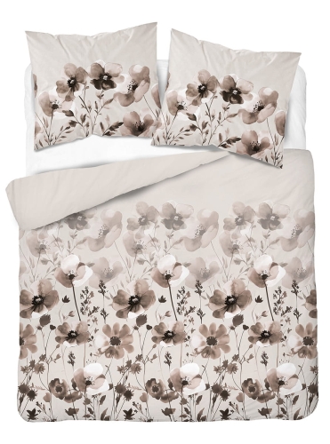 Komplet pościeli Home Satin z satyny bawełnianej 160x200 w ciemno beżowe kwiaty