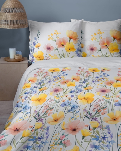 Komplet pościeli Home Satin z satyny bawełnianej 220x200 w kolorowe wiosenne kwiaty