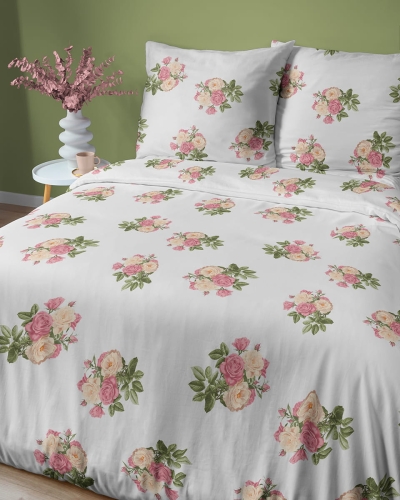 Komplet pościeli Home Satin z satyny bawełnianej 220x200 w różane bukiety