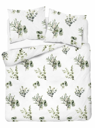 Komplet pościeli Home Satin z satyny bawełnianej 220x200 w zielone gałązki eukaliptusa