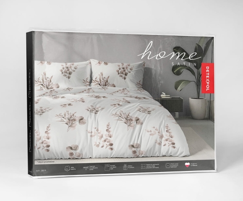 Komplet pościeli Home Satin z satyny bawełnianej 220x200 w beżowe gałązki eukaliptusa