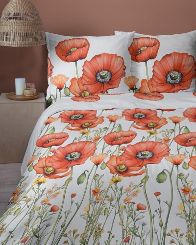Komplet pościeli Home Satin z satyny bawełnianej 220x200 w czerwone maki