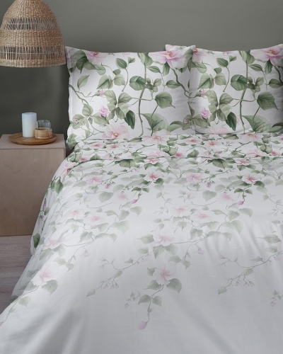 Komplet pościeli Home Satin z satyny bawełnianej 160x200 w motyw różowego hibiskusa
