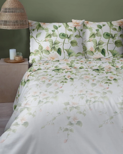 Komplet pościeli Home Satin z satyny bawełnianej 160x200 w motyw pudrowo różowego hibiskusa