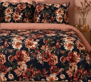 Komplet pościeli z bawełny satynowej Spring 220x200 w czerwone i burgundowe kwiaty