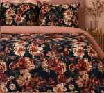 Komplet pościeli z bawełny satynowej Spring 160x200 w czerwone i burgundowe kwiaty