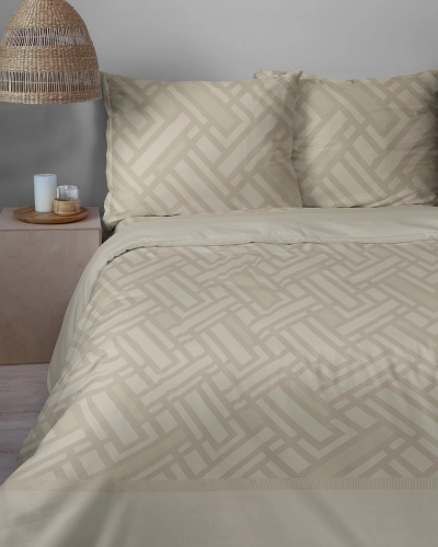 Komplet pościeli Home Satin z satyny bawełnianej beżowej 220x200 geometryczny wzór