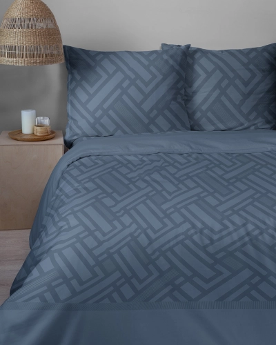 Komplet pościeli Home Satin z satyny bawełnianej granatowej 160x200 geometryczny wzór