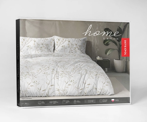 Komplet pościeli Home Satin z satyny bawełnianej 160x200 w zielono beżowe gałązki