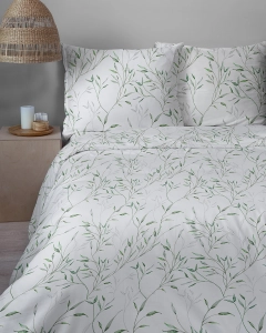 Komplet pościeli Home Satin z satyny bawełnianej 220x200 w zielone gałązki