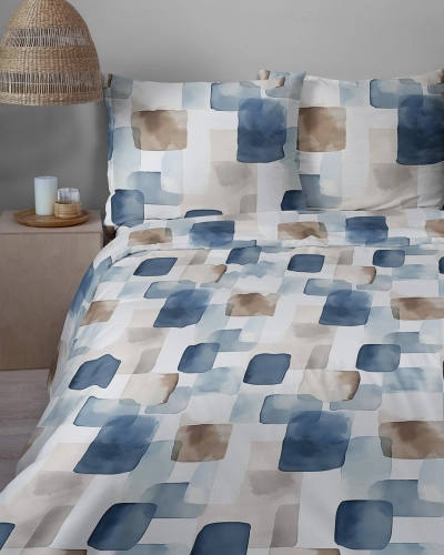 Komplet pościeli Home Satin z satyny bawełnianej 220x200 w geometryczną granatową mozaikę