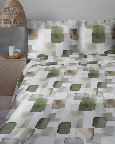 Komplet pościeli Home Satin z satyny bawełnianej 160x200 w geometryczną zieloną mozaikę