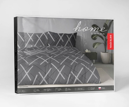 Komplet pościeli grafitowej z satyny bawełnianej 160x200 geometryczny wzór Home Satin