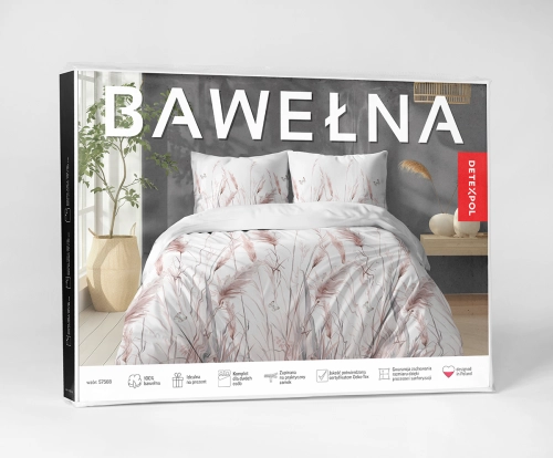 Pościel bawełniana 100% 220x200 motyw pudrowo różowych traw i kłosów