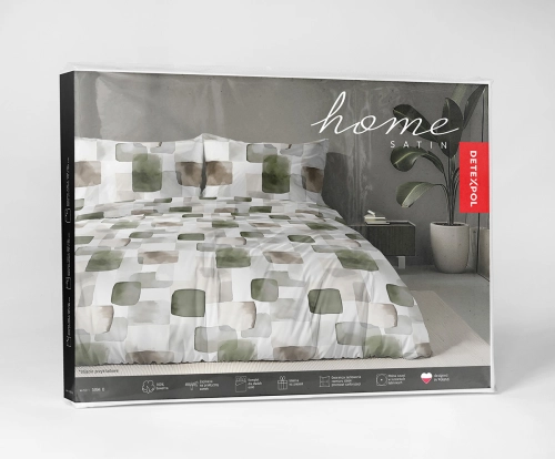 Komplet pościeli Home Satin z satyny bawełnianej 140x200 w geometryczną zieloną mozaikę