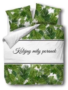 Pościel bawełniana biało zielona 160x200 kolejny miły poranek