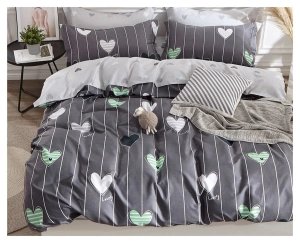 Komplet pościeli dwustronnej grafitowej 160x200 w serduszka