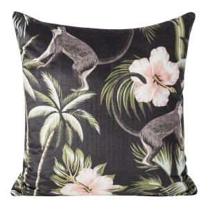 Poszewka dekoracyjna velvet 45x45 zielono czarno brązowa w małpki