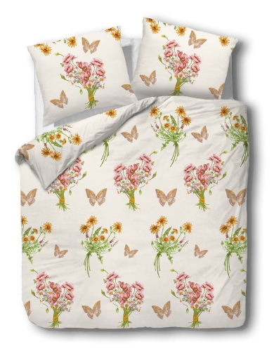 Pościel flanelowa kremowa 200x220 w kwiaty i motyle