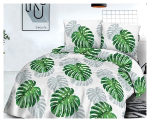 Pościel bawełniana biała 160x200 w zielone liście