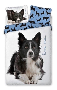 Pościel bawełniana biała 160x200 Border Collie
